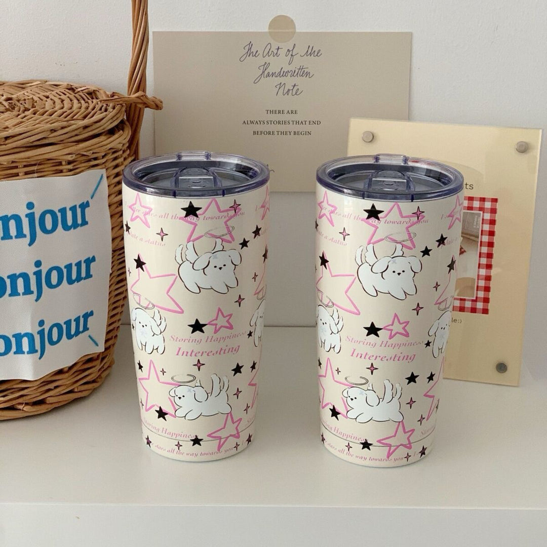 Damen Isoliertrinkbecher mit sicherem Silikondeckel und lustigem Hunde-Design Luvikno