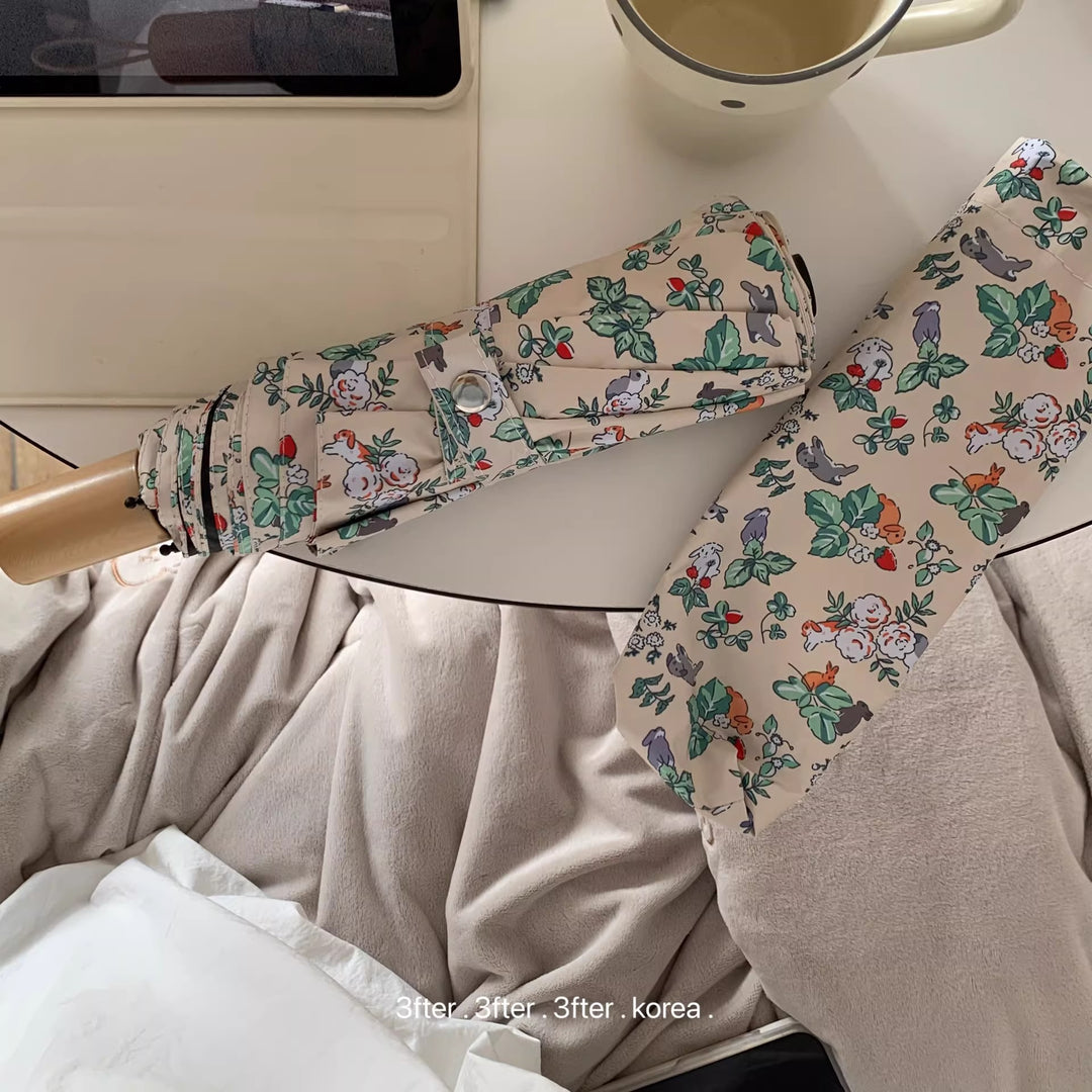 Damer Sammenleggbart Paraply med blomstret Vintage-design Luvikno