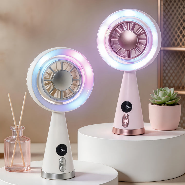 Dame Bærbar Mini-vifte med LED-belysning og digital hastighetsindikator Luvikno
