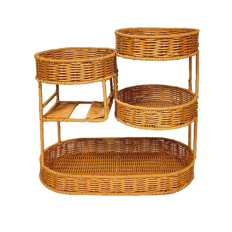 Unisex Rattan Hylle med tre nivåer Luvikno