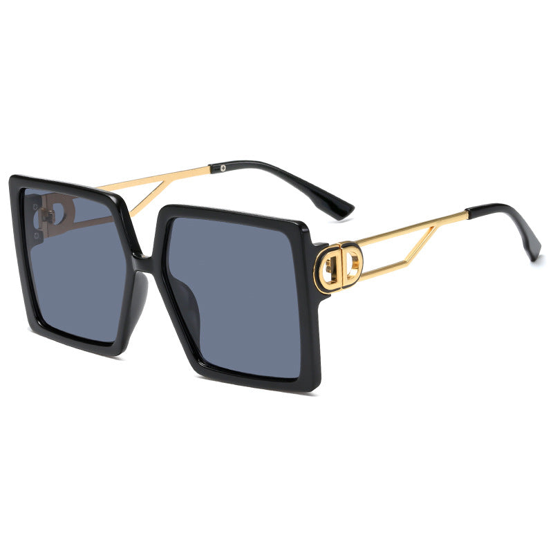 Dame oversized firkantet solbrille med elegant metallramme og polariserte glass Luvikno
