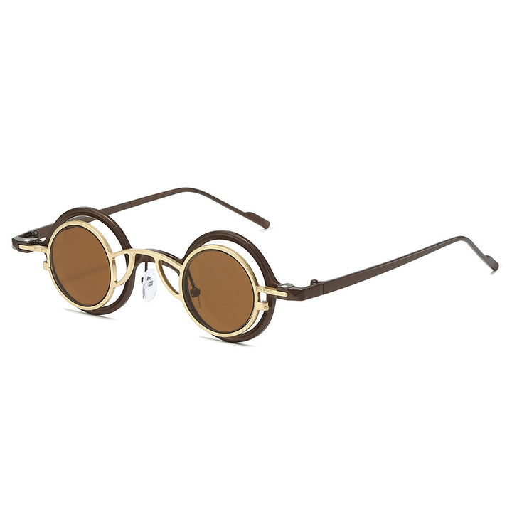 Dame Retro-Rundsolbrille med dobbel ramme Luvikno