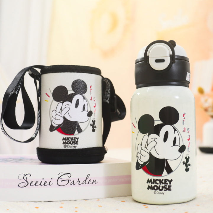 Isolert drikkeflaske med Mickey-Mouse-motiv og praktisk bærestropp Luvikno