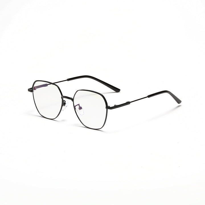 Dame moteriktig solbrille med smal metallramme og blå linser Luvikno