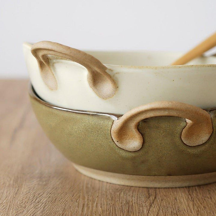 Håndlaget japansk keramisk bolle med håndtak | Luvikno