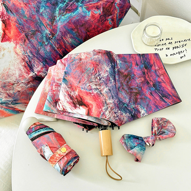 Dame sammenleggbart paraply med kreativt kunstdesign Luvikno