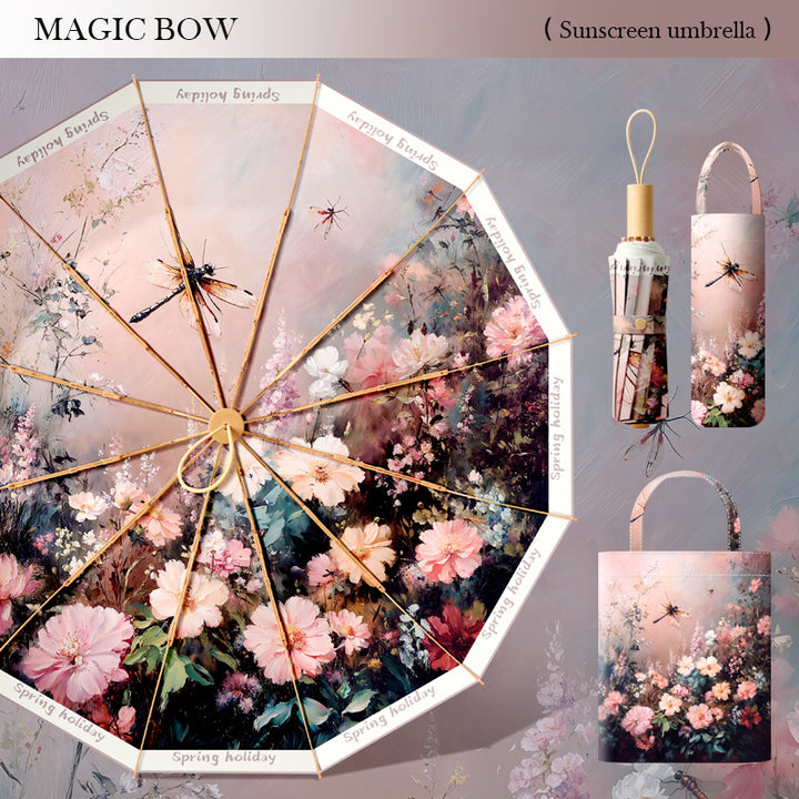 Dame solbeskyttelses paraply i floral design Luvikno