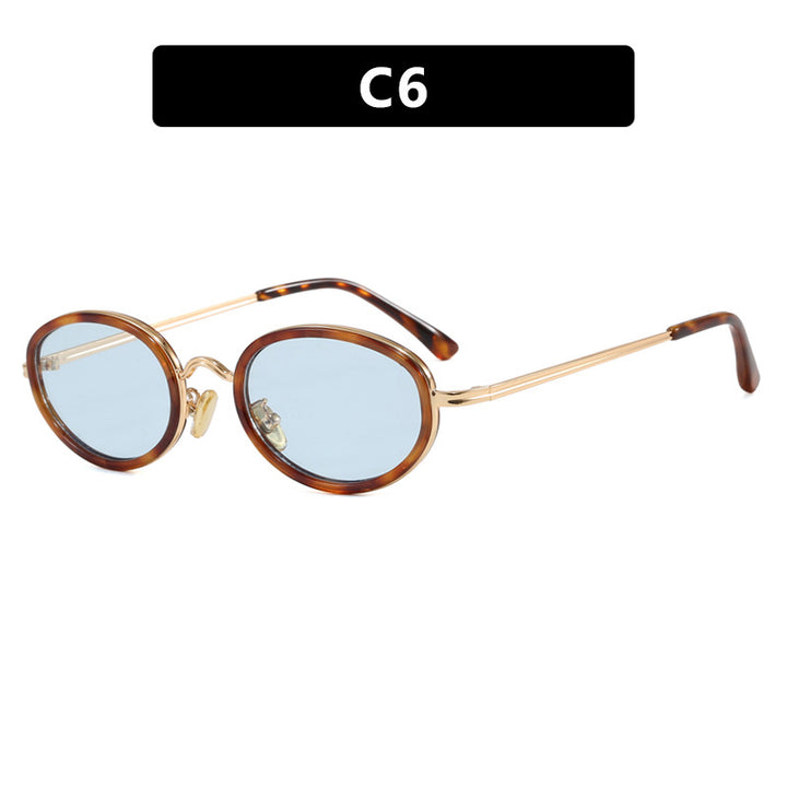 Dame elegant rund solbrille med moderne metallramme Luvikno