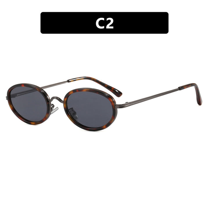 Dame elegant rund solbrille med moderne metallramme Luvikno