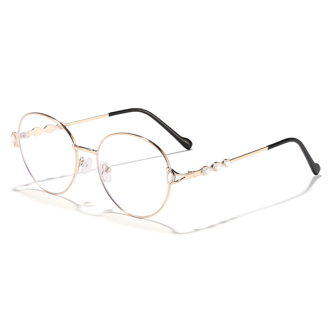 Dame rund solbrille med elegant metallramme og speilvendte glass Luvikno