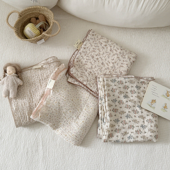 Unisex Cozy Muslin Teppet med Delikat Blomster Mønster Luvikno