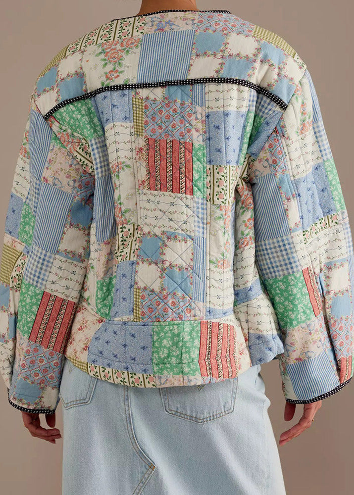 Luvik | Patchwork - Bomullsfôret jakke med rund hals