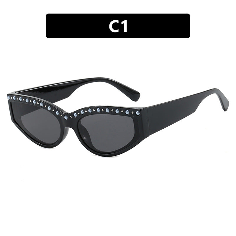 Dame Cat-Eye solbriller med glitrende rhinestones og dyremønster Luvikno