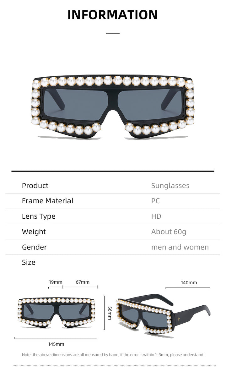 Dame moteriktig solbrille med perle-applikasjoner Luvikno