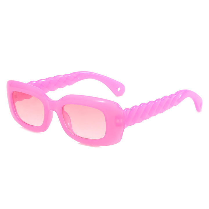 Dame moteriktig firkantet solbrille med unikt vridd stangdesign Luvikno