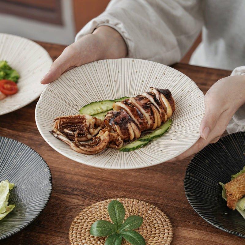 Håndlagde japanske Mino Ware keramiske rynkede tallerkener | Luvikno