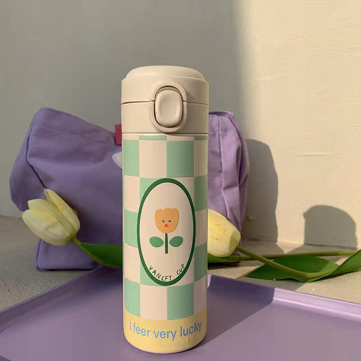 Damen Isolert Drikkeflaske med funksjonelt lokk og kreativt blomstermotiv Luvikno