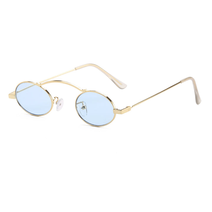Dame moteriktig solbrille med unike sirkulære rammer og karakteristiske linser Luvikno
