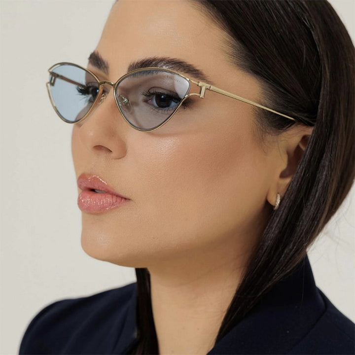 Dame Cat-Eye solbriller i elegant gullramme Luvikno