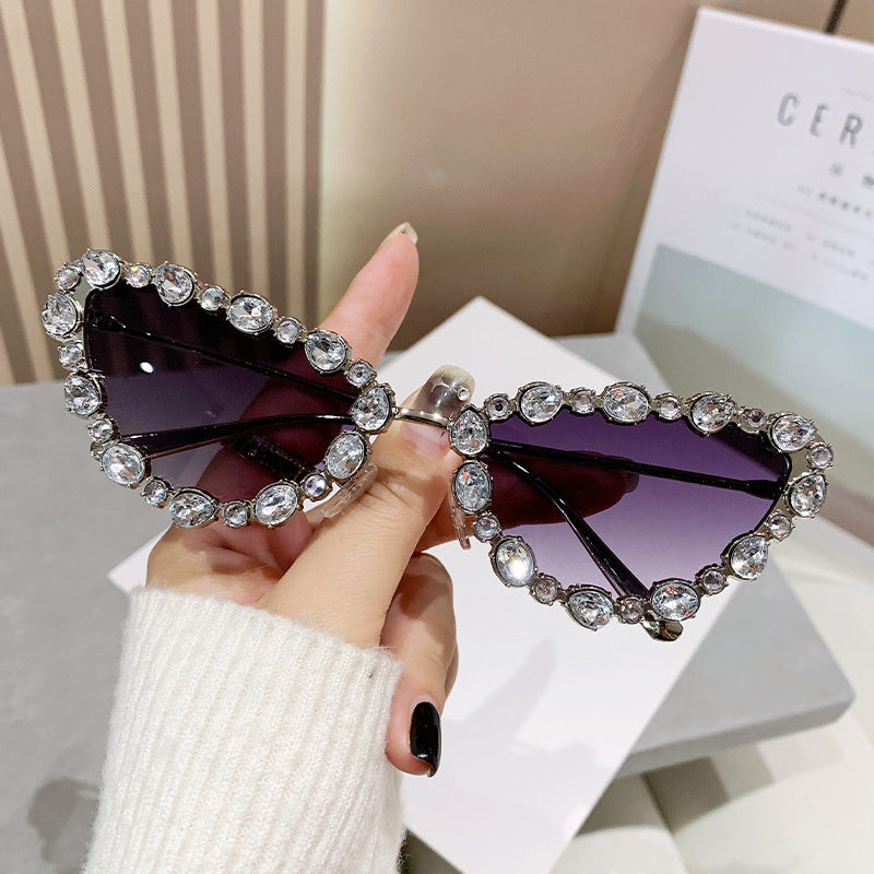 Dame Glamourøs Cat-Eye Solbrille med glitrende Strassdetaljer Luvikno