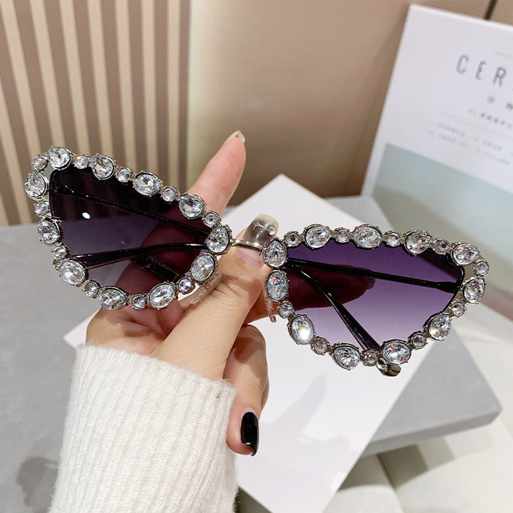 Dame Glamourøs Cat-Eye Solbrille med glitrende Strassdetaljer Luvikno
