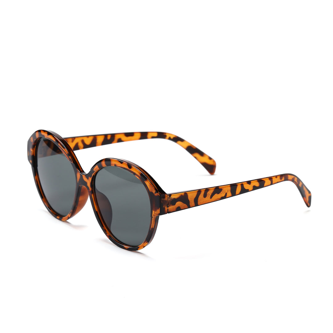 Dame rund moteriktig solbrille med iøynefallende leopardmønster Luvikno