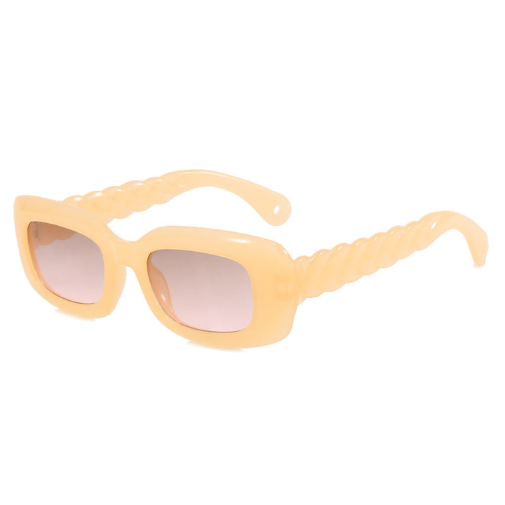 Dame moteriktig firkantet solbrille med unikt vridd stangdesign Luvikno