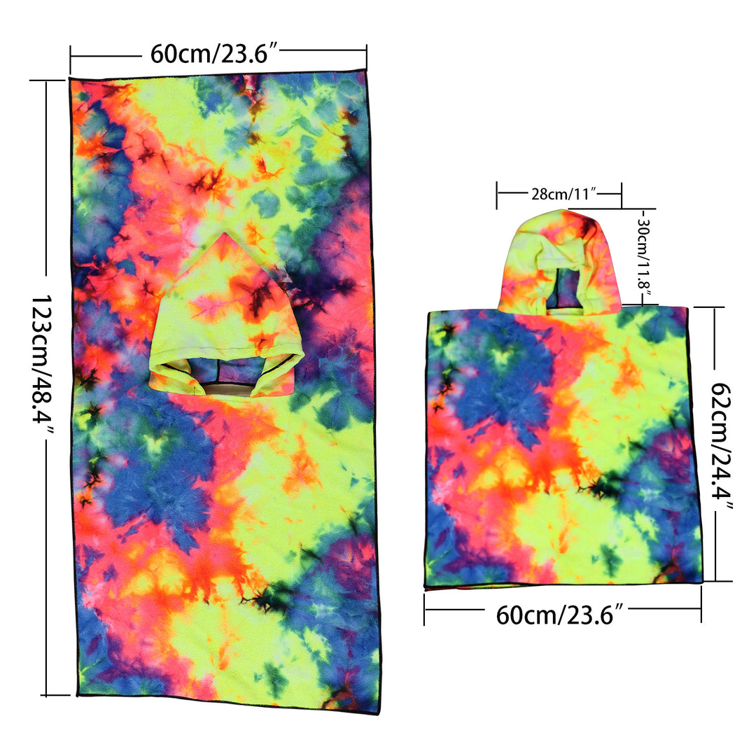 Dame Fleece-Poncho med hette og fargerikt tie-dye-design Luvikno
