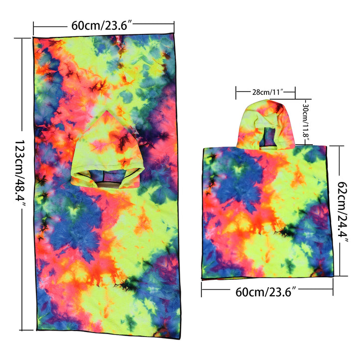 Dame Fleece-Poncho med hette og fargerikt tie-dye-design Luvikno