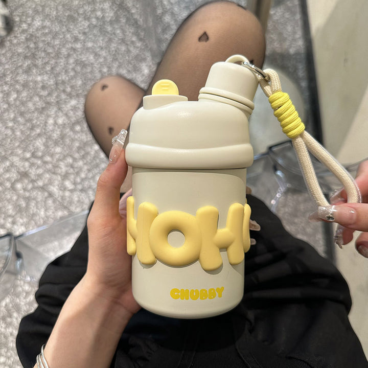 Damen isolierte Wasserflasche mit ergonomischem Tragegriff und fröhlichem Motiv Luvikno