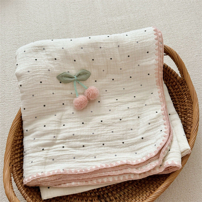 Unisex Cozy Muslin Blanket med lekent pom-pom-design Luvikno