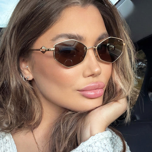 Dame geometrisk solbrille med beskyttende UV-filter og high-end metallramme Luvikno