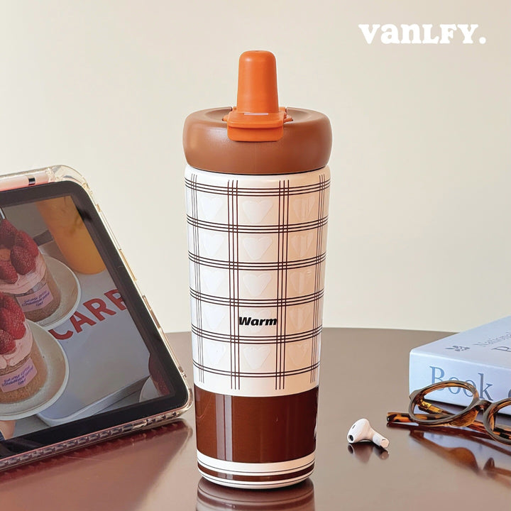 Damen Isoliertrinkflasche mit innovativem Silikonverschluss und fröhlichem Motiv Luvikno