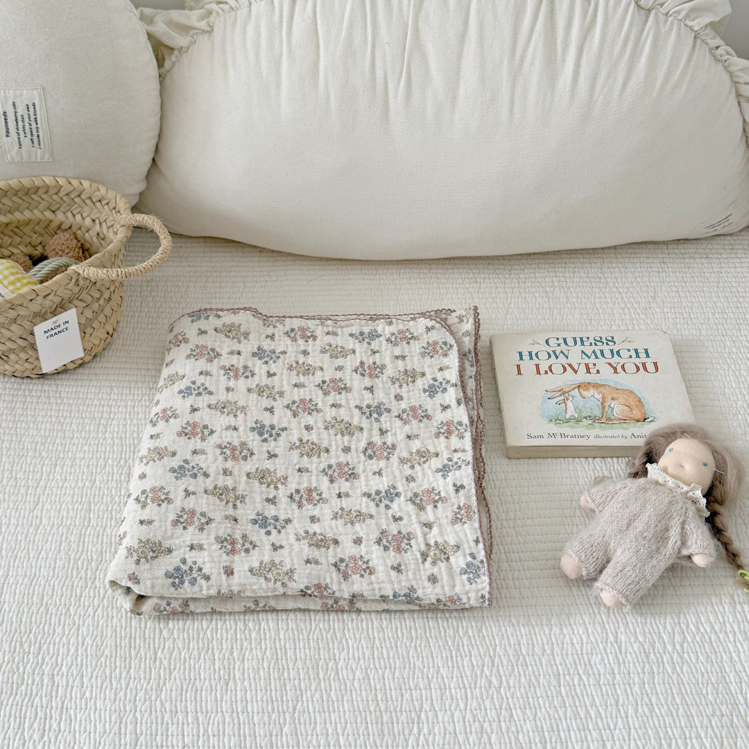 Unisex Cozy Muslin Teppet med Delikat Blomster Mønster Luvikno