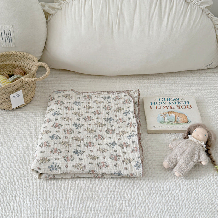 Unisex Cozy Muslin Teppet med Delikat Blomster Mønster Luvikno