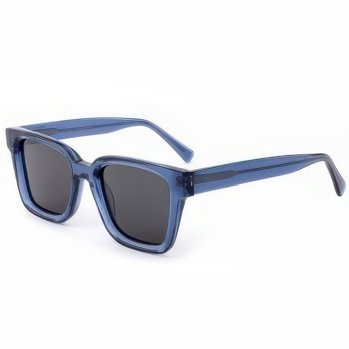 Dame moteriktig kvadratisk solbrille med transparent plastikkinn og polariserte linser Luvikno