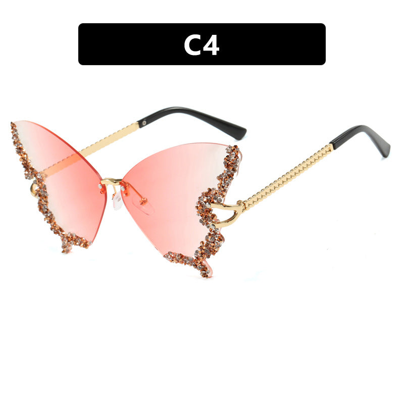Dame stor Cat-Eye solbriller med glitrende strassdekorasjon og elegant ramme Luvikno