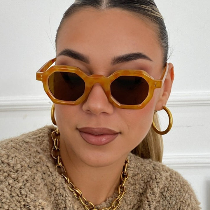 Dame oktagonal solbrille med moteriktig mønster og UV-beskyttelse Luvikno