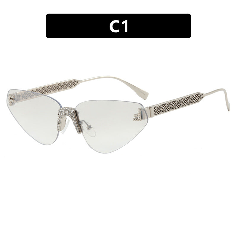 Dame Designer katteøyne-solbrille med glitrende strass-dekor Luvikno