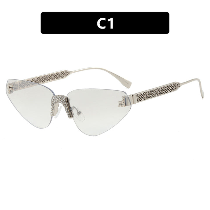 Dame Designer katteøyne-solbrille med glitrende strass-dekor Luvikno