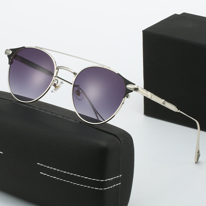 Dame rund Vintage-solbrille med høykvalitets metallramme og robust design Luvikno