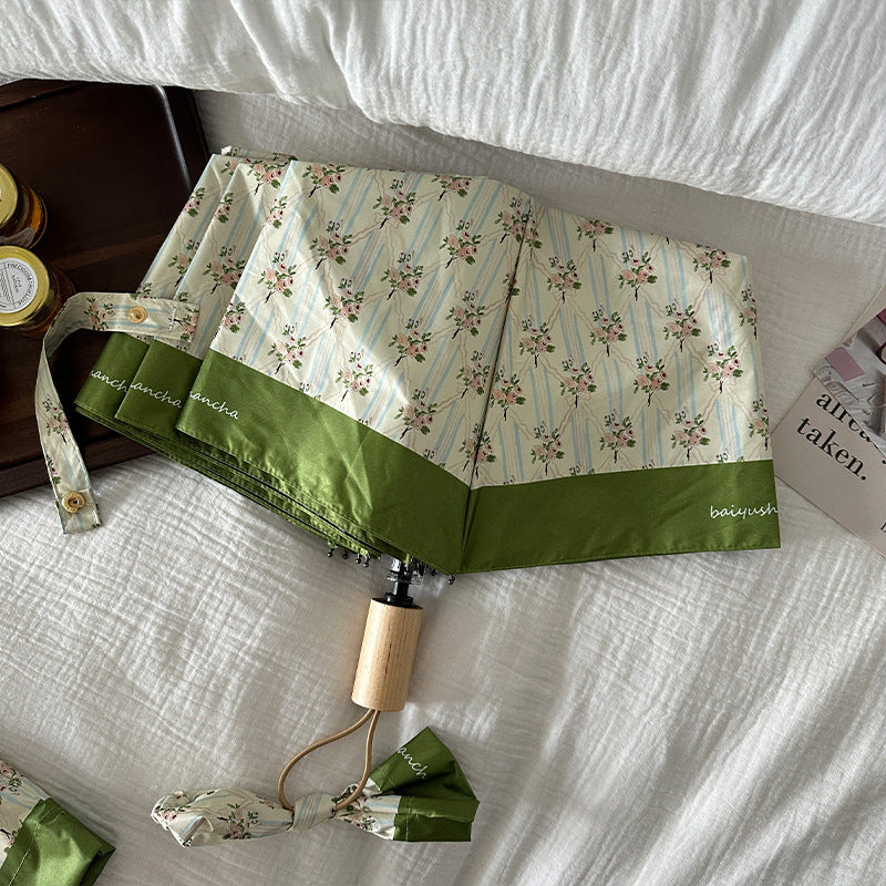 Dame elegant felle paraply med blomsterdesign Luvikno
