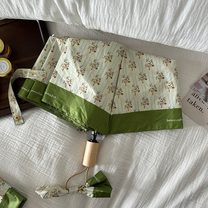 Dame elegant felle paraply med blomsterdesign Luvikno