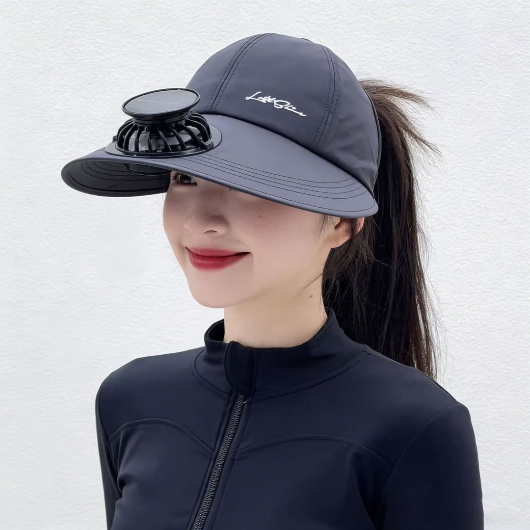 solardrevet mesh baseball cap med avtakbar frontvifte Luvikno