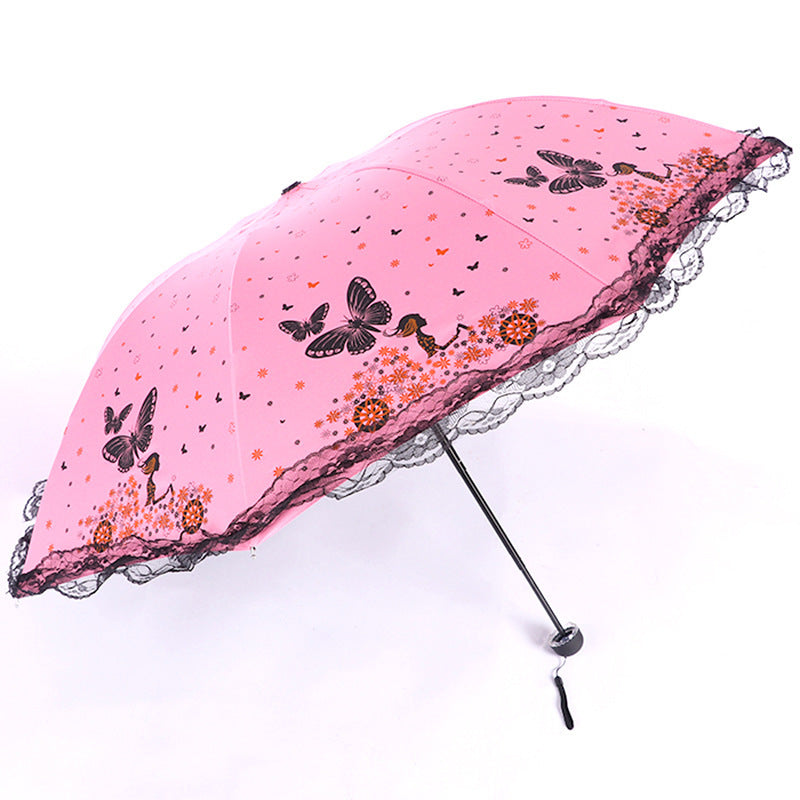 Damen Sonnenschutzschirm mit romantischem Schmetterlingsdesign Luvikno
