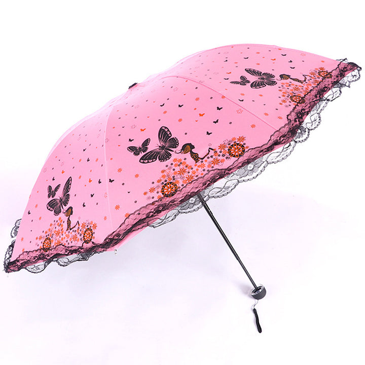 Damen Sonnenschutzschirm mit romantischem Schmetterlingsdesign Luvikno