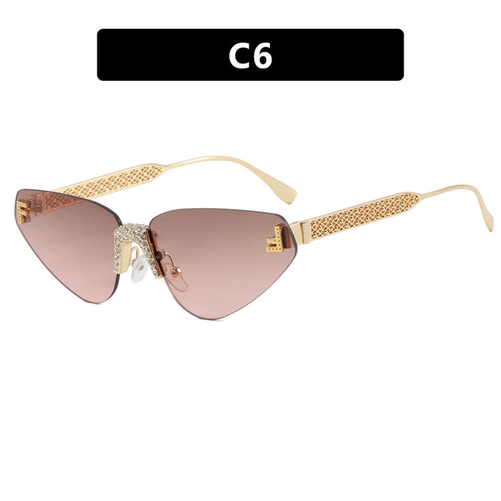 Dame Designer katteøyne-solbrille med glitrende strass-dekor Luvikno