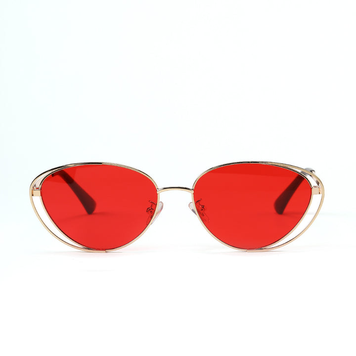 Dame geometrisk solbrille med rødt glass og elegant metallramme Luvikno