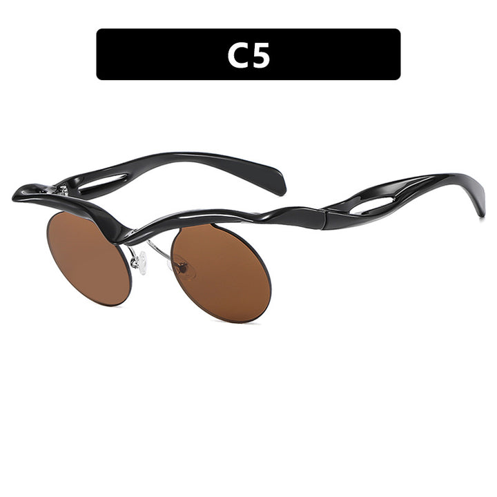Damer futuristisk solbrille med buet ramme og polariserte linser Luvikno