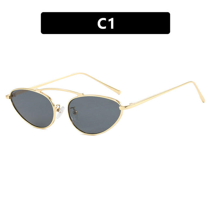 Dame trendy Cat-Eye solbriller med smal metallramme Luvikno